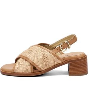 Frau Herringbone-Effect Crossover-Strap Sandals - Natural