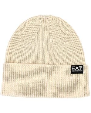 EA7 Bonnet En Maille Côtelée - Natural