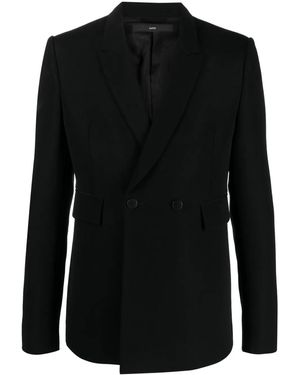 SAPIO Double-Breasted Wool-Cotton Blazer - Black