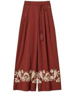 Twinset Pantalon Palazzo À Fleurs Brodées - Red