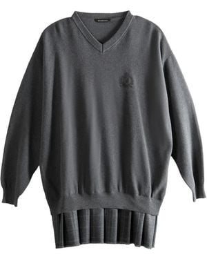 Balenciaga V-Neck Pleated Dress - Gray
