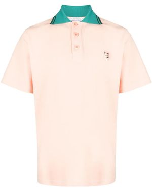 Maison Kitsuné Logo-Appliqué Piqué Polo Shirt - Pink