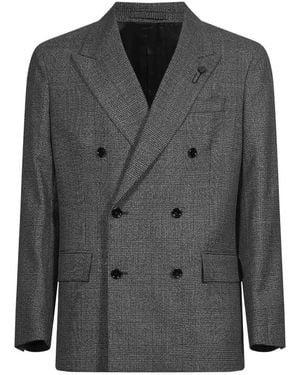 Lardini Double-Breasted Wool Blazer - Grey