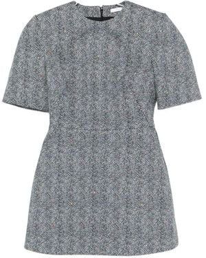 Givenchy Short-Sleeve Herringbone Mini Dress - Grey