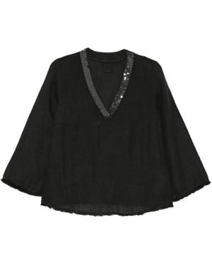 120% Lino Sequin-Embellished Blouse - Black