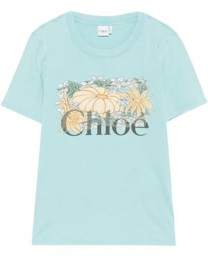 Chloé T-Shirt À Fleurs - Blue