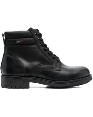 Tommy Hilfiger Padded-Ankle Lace-Up Boots - Black