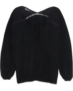 Bimba Y Lola Mohair Wool And Lace Cardigan - Black