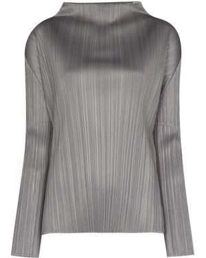 Pleats Please Issey Miyake Cowl-Neck Top - Grey