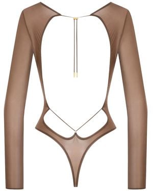 Maison Close French Kiss Light Open-Back Long-Sleeve Bodysuit - White