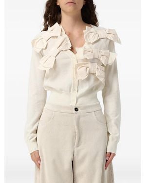 MEIMEIJ Bow-Embellished V-Neck Cardigan - Natural