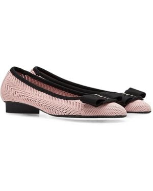 Ferragamo Vara Bow Mesh Ballet Flats - Pink
