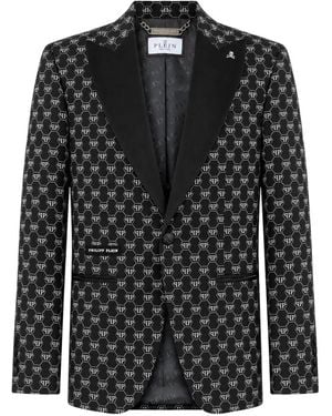 Philipp Plein Velvet Glitter Monogram Blazer - Black