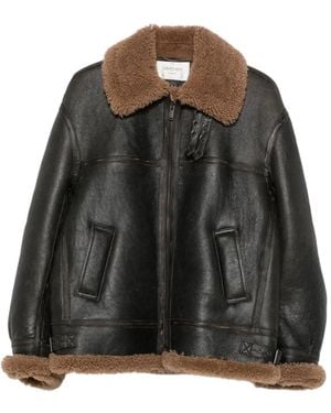 Saint Laurent Shearling-Trim Leather Jacket - Black