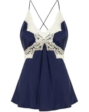 Alberta Ferretti Lace-Trim Top - Blue