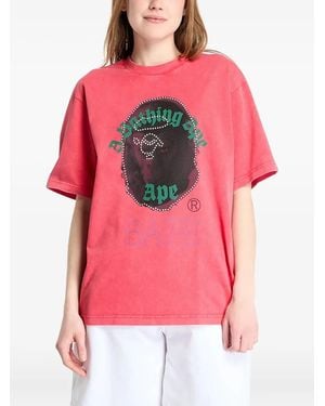 A Bathing Ape Ape Head Rhinestone-Embellished T-Shirt - Pink