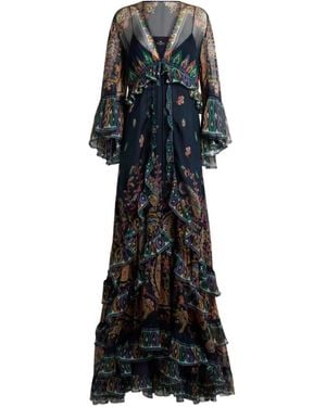 Etro Maxi Flared Dress With See-Through Sleeves - Black