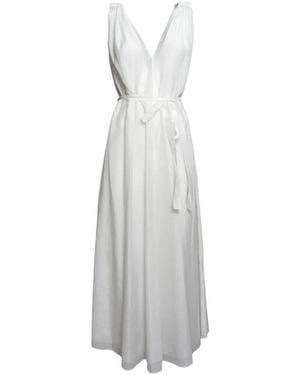 SOLOTRE Belted V-Neck Dress - White