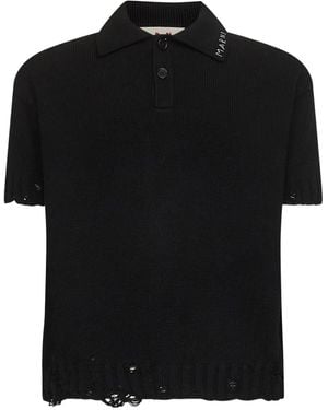 Marni Ribbed-collar frayed-edge polo shirt - Schwarz