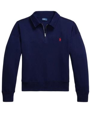 Polo Ralph Lauren Quarter-Zip Logo-Embroidered Sweatshirt - Blue