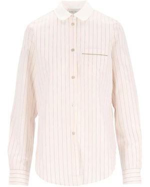 forte_forte Stripe-Pattern Club-Collar Shirt - White