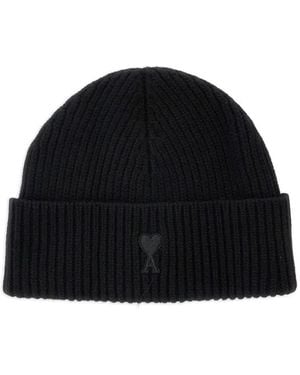 Ami Paris Ribbed logo beanie hat - Schwarz