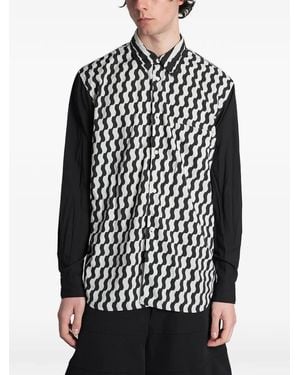 Comme des Garçons Wave-Print Panelled Shirt - Black
