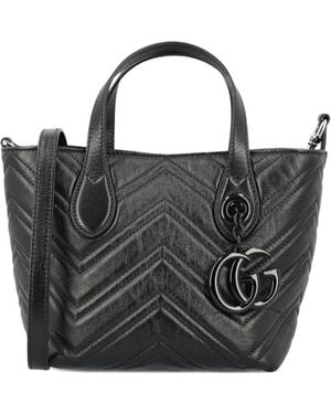 Gucci Chevron Logo Charm Shoulder Bag - Black