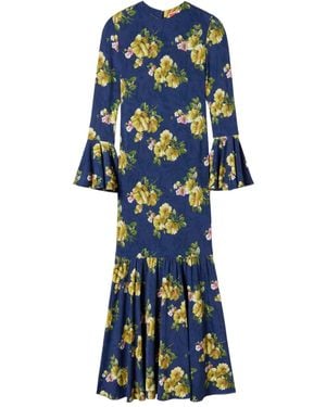 La DoubleJ Floral Bell-Sleeve Midi Dress - Blue