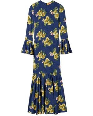 La DoubleJ Floral Bell-Sleeve Midi Dress - Blue