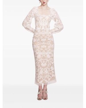 Marchesa Long-Sleeve Corded-Lace Maxi Dress - White