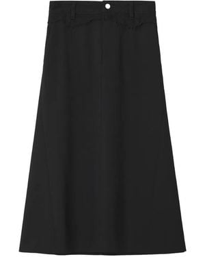 MM6 by Maison Margiela Frayed A-Line Midi Skirt - Black