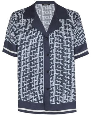Balmain Hemd Mit Monogrammmuster - Blau