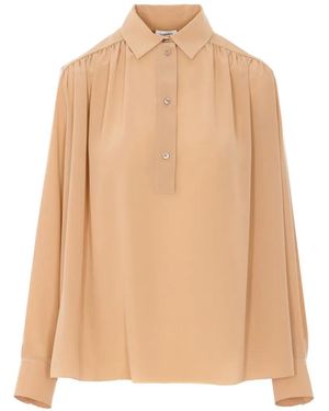 Saint Laurent Blouse Met Knoop En Lange Mouwen - Naturel