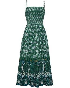 Cara Cara Carmen Floral-Print Smocked Midi Dress - Green