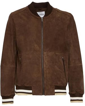 Amaranto Zip Suede Bomber Jacket - Brown