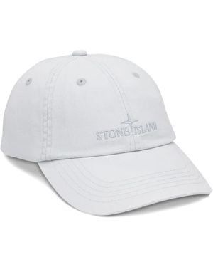 Stone Island Baseballkappe Mit Logo-Stickerei - Weiß