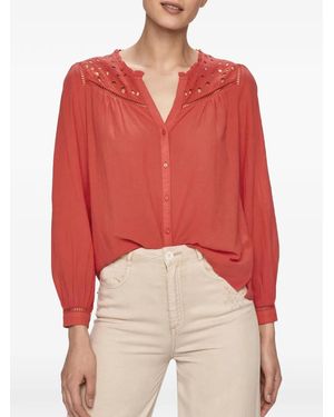 Pepe Jeans Lace-Detail Button-Up Blouse - Red