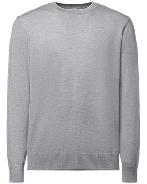 Eleventy Contrast-Trim Wool Fine-Knit Top - Gray