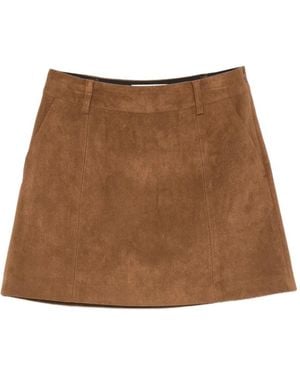 DUNST Suede-Effect Panelled Skirt - Brown