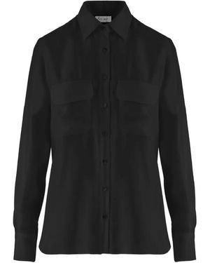 HER SHIRT HER DRESS Silk Flap-Pocket Shirt - Black