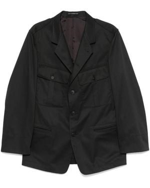 Yohji Yamamoto Pleat-Detail Twill Blazer - Black