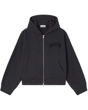 Ganni Organic Cotton Zipped Hoodie - Blue