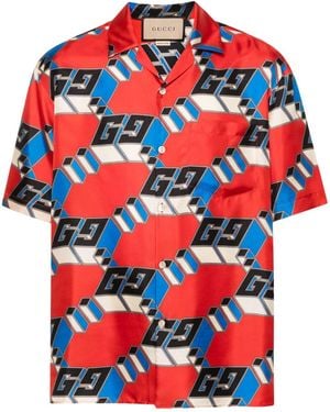 Gucci 3d GG シルクシャツ - レッド