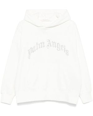 Palm Angels Crystal-Embellished Logo Hoodie - White