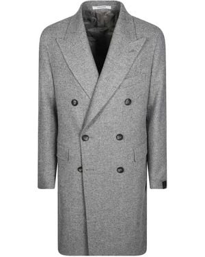 Tagliatore Herringbone Double-Breasted Coat - Grey