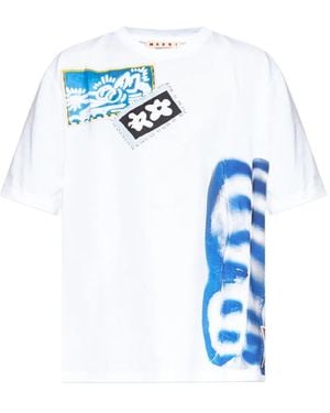 Marni Patchwork Print T-Shirt - Blue