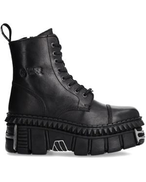 New Rock M-Wall083Cct-S9 Lace-Up Platform Boots - Black