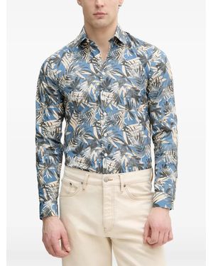 Lindbergh Palm-Print Long-Sleeve Shirt - Blue