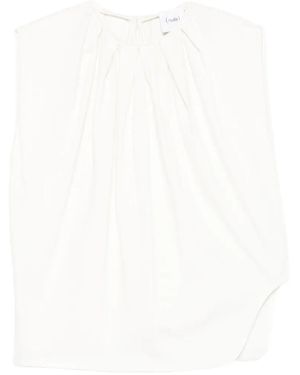 Nude Crew-Neck Blouse - White